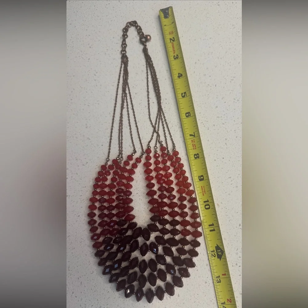Elegant Red Beaded Quadruple Strand Necklace - Picture 2 of 2